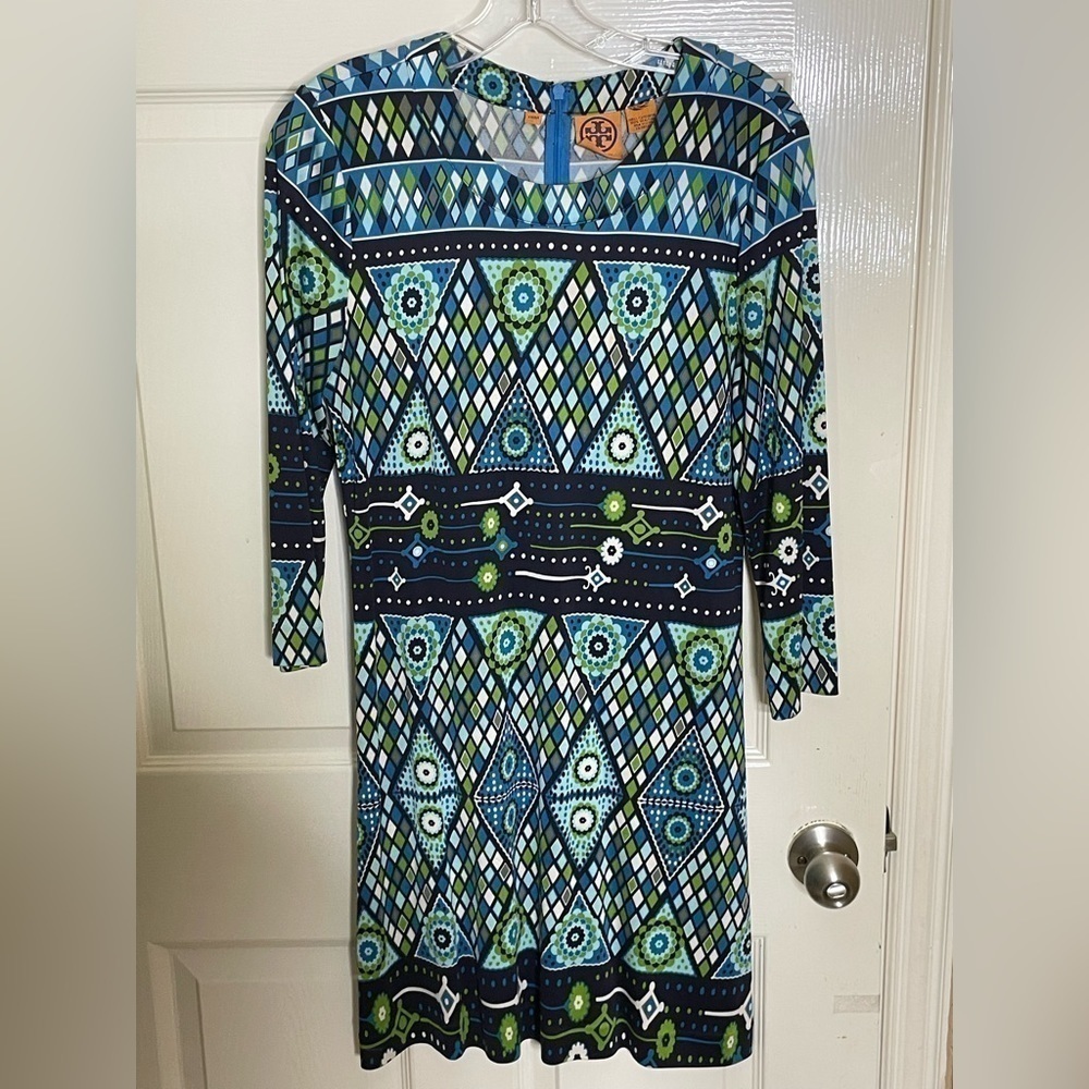 Tory Burch Dress Size 8 Claire Blue 100% Silk Stained Glass Mandala - Picture 8 of 14